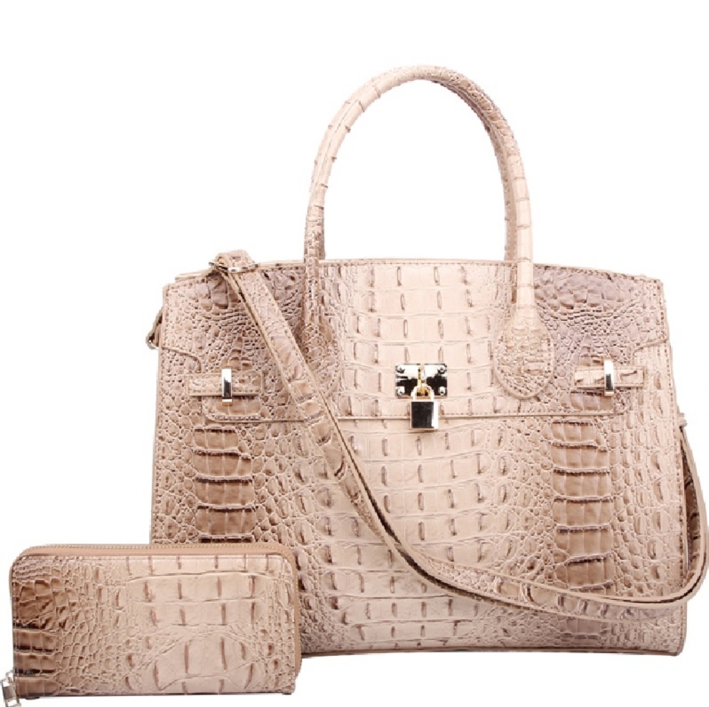 Crocodile Satchel w/Wallet set